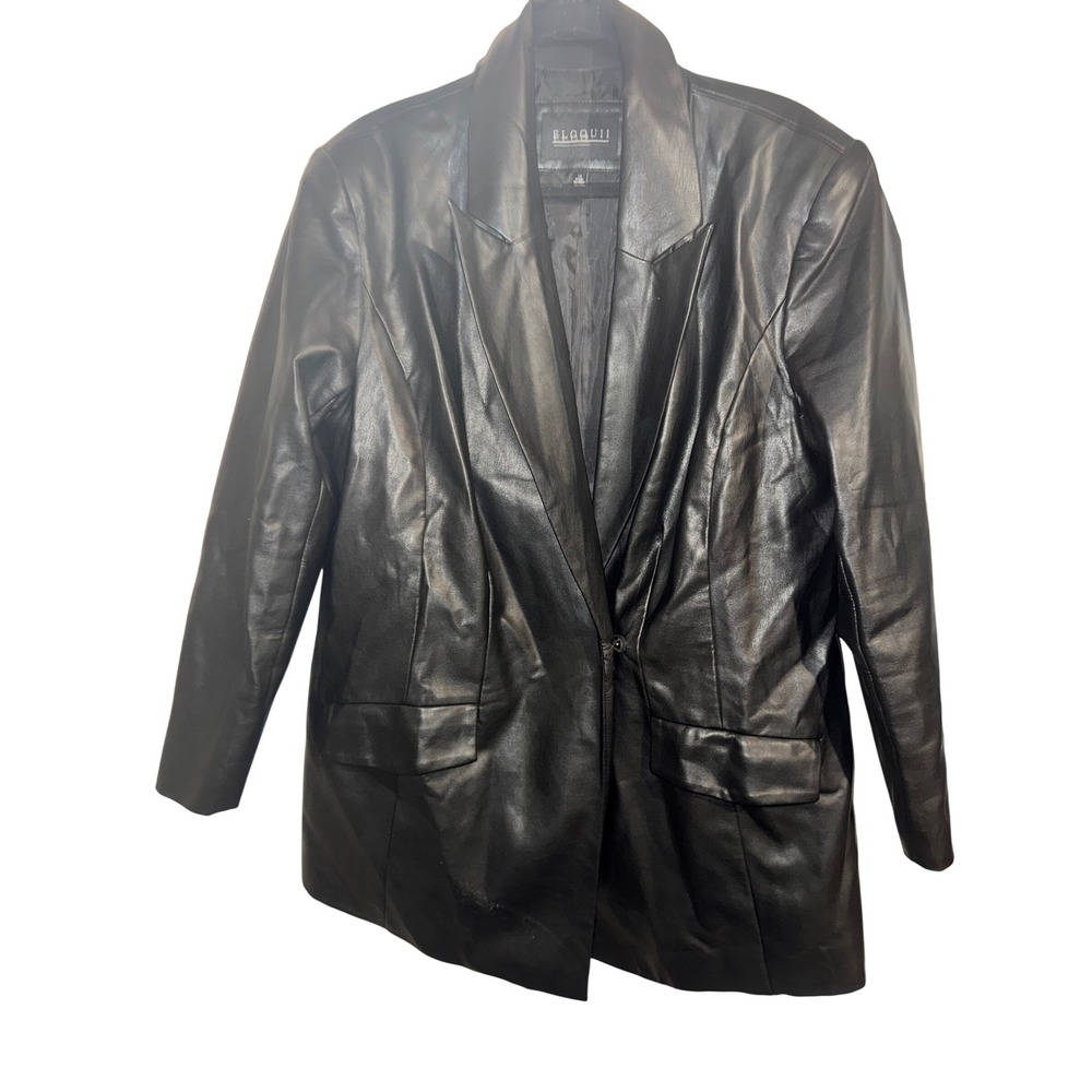 Eloquii Womens Black Faux Leather Blazer Jacket Single Button Size 14